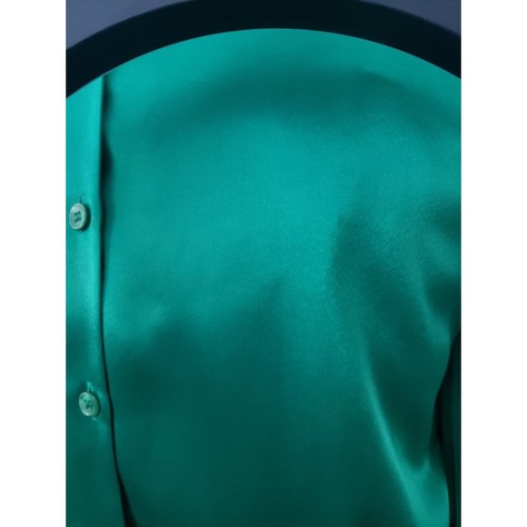 80s Green Satin‎ Party Top - Picture 6 of 8